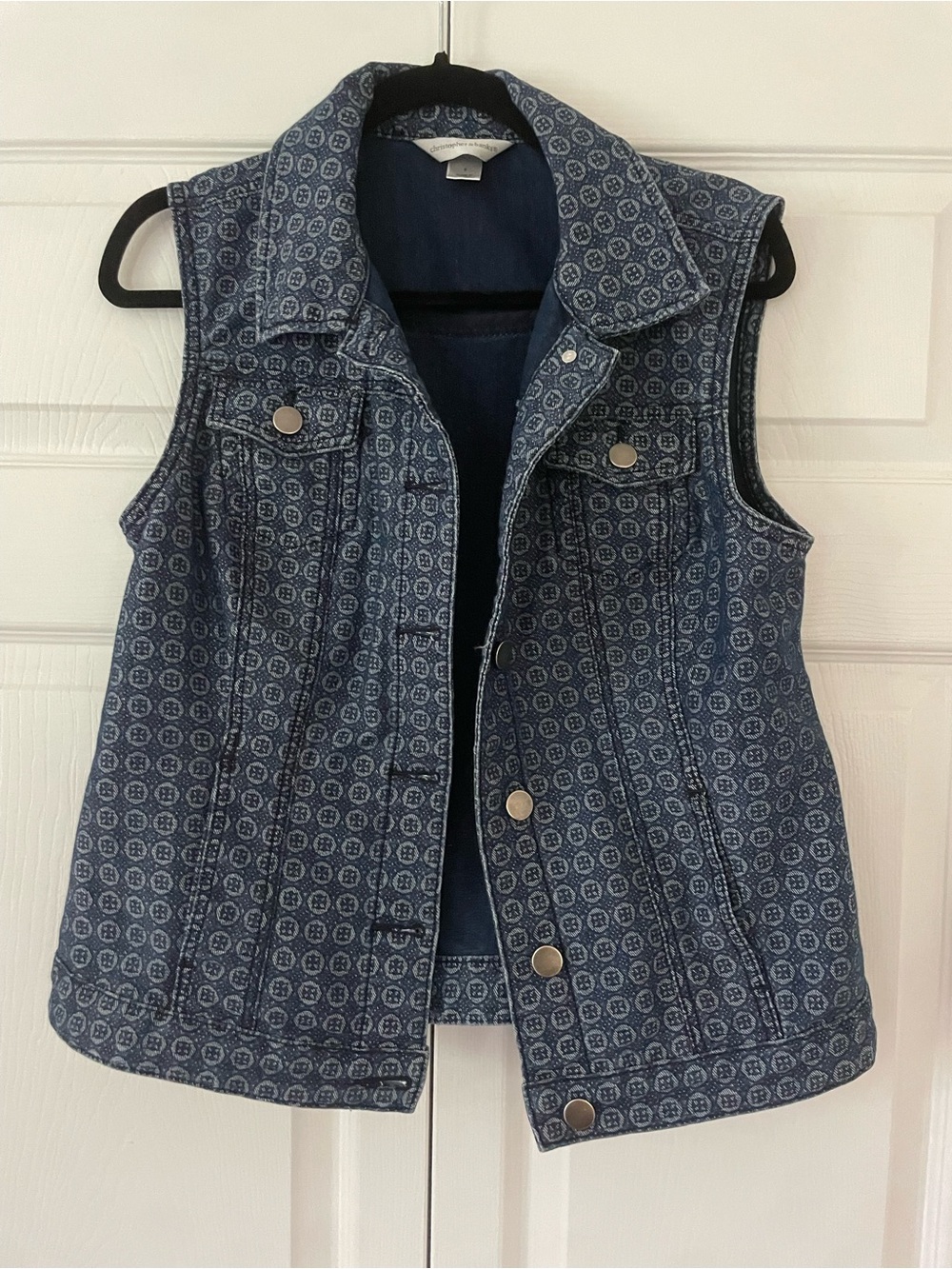 Christopher & Banks Blue Patterned Denim Vest
